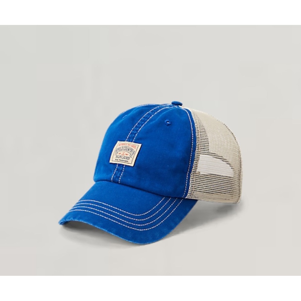 Polo Ralph Lauren Polo Country Blue Twill Trucker Cap Hat Leather Strap NWT